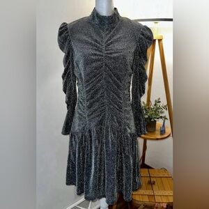 Rebecca Taylor for Saks Fifth Avenue Silver Metallic Glam Drop Waist Party Dress